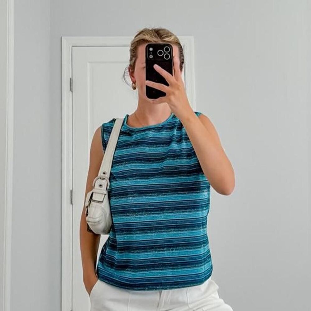 Y2K self esteem 2000s blue glitter tank top